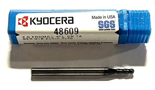 Kyocera 2mm Carbide End Mil Ball Nosed AlTiN Coated 4 Flute 30Â° Helix USA