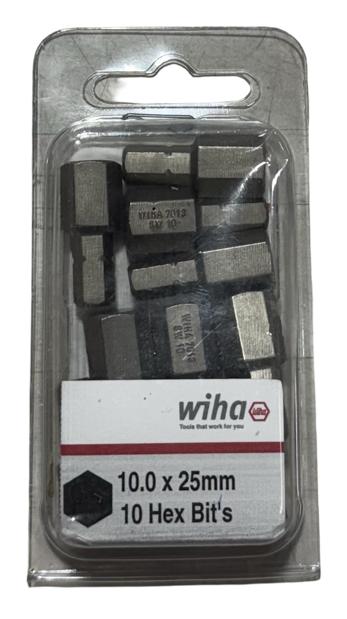 Wiha 10mm x 25mm Metric Insert Hex Bit 1/4" Universal Hex Drive 10 Pack