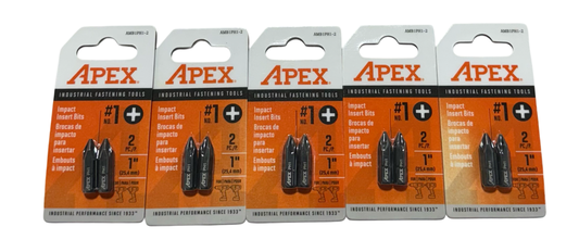 Apex #1 Phillips Impact Insert Bits 1" Length 1/4" Drive 10 Pieces