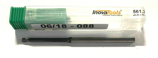 InovaTools 3mm Carbide Ball End Mill Diamond Coated .030 Radius 2 Flute