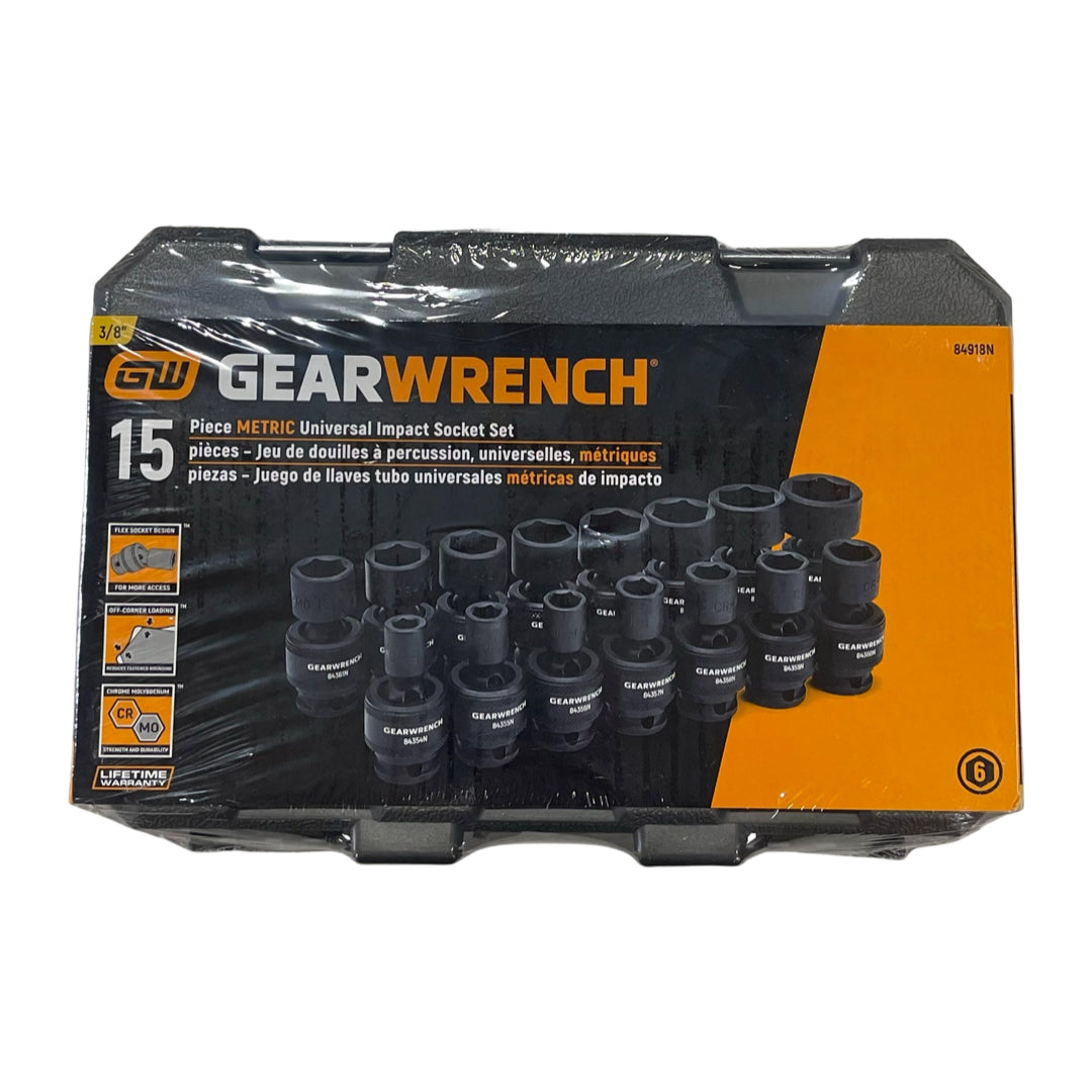 GearWrench 15 Piece 3/8" Drive Metric Universal Impact Socket Set 6 Point 84918N