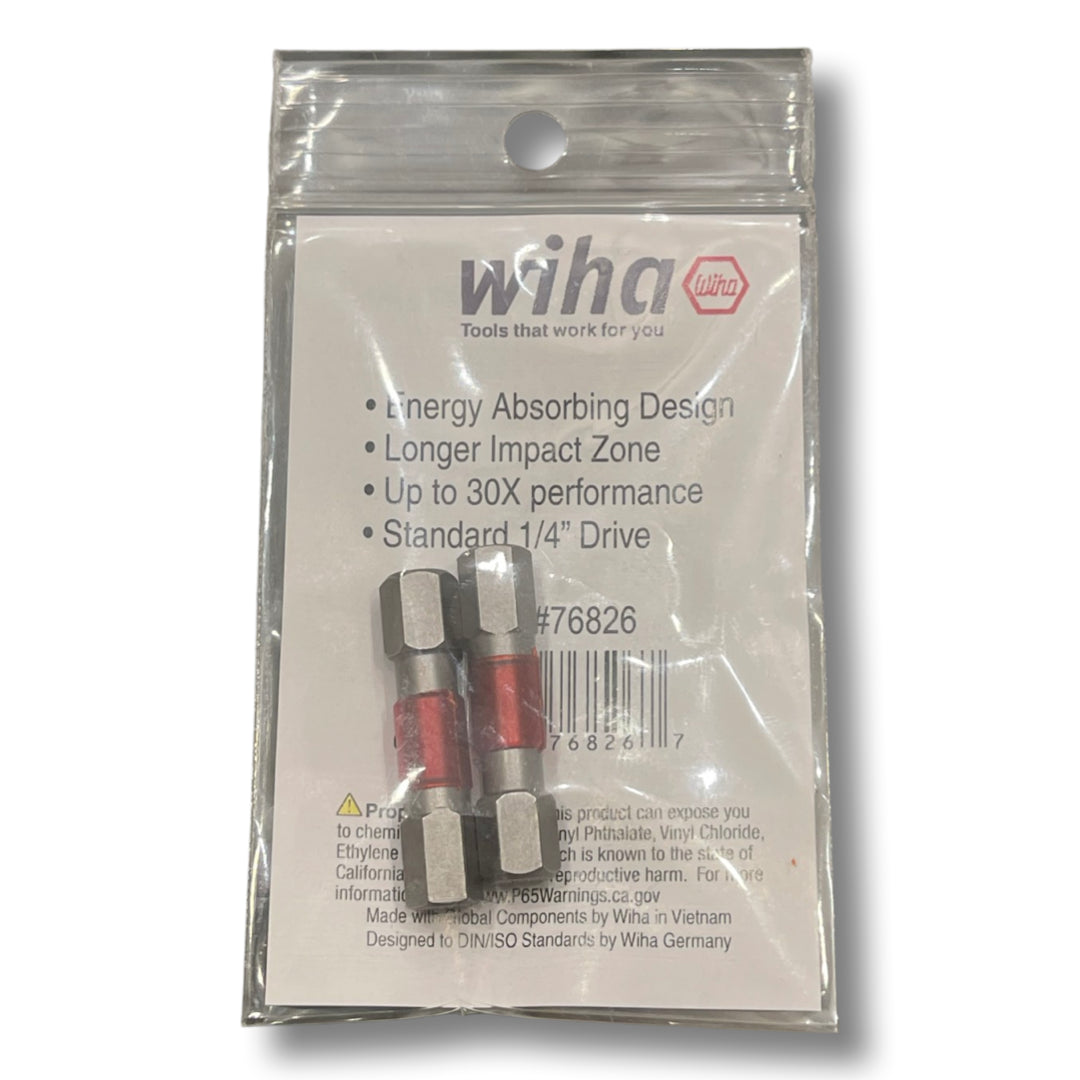 Wiha 6mm x 29mm Terminator Impact Hex Inch Screwdriver Bits 1/4" Hex Shank 2pk