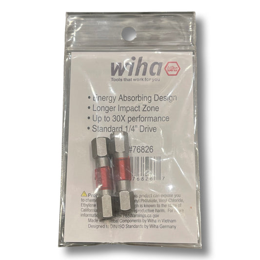 Wiha 6mm x 29mm Terminator Impact Hex Inch Screwdriver Bits 1/4" Hex Shank 2pk