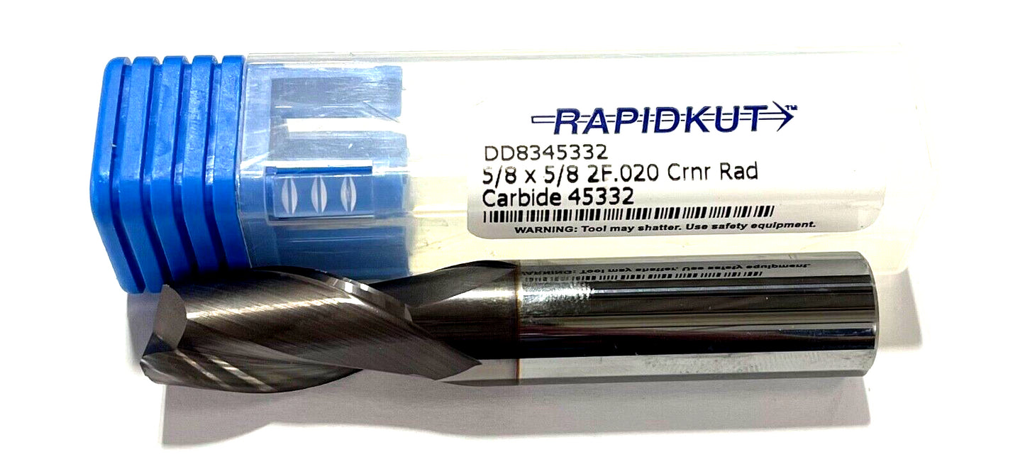 RapidKut 5/8" Carbide End Mill .020 Corner Radius TiCN Coating 2 Flute USA Made