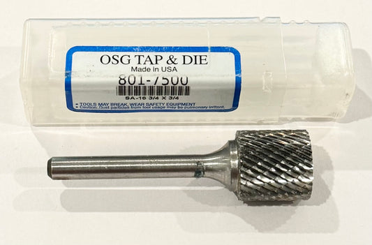 OSG 3/4" Carbide Burr SA-16 Cylindrical Medium Tough Cut 1/4" Shank