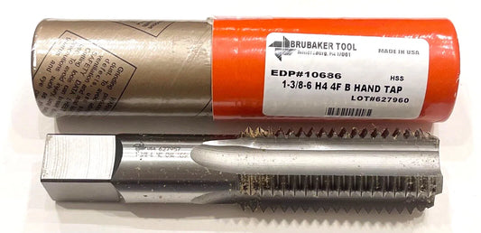 Brubaker 1-3/8"-6 HSS Hand Tap 4 Flute H4 Bottoming Tap USA Made