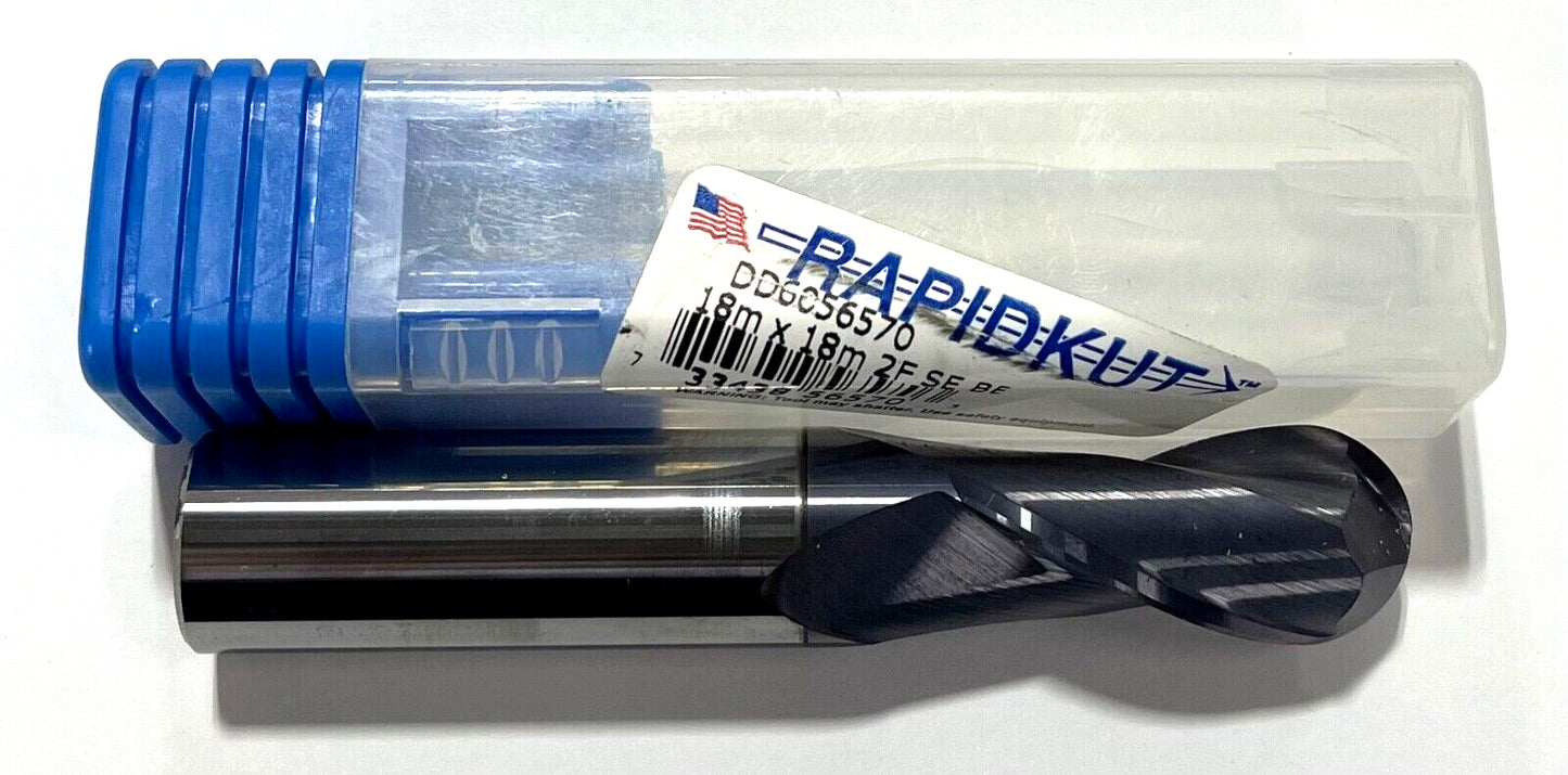 RapidKut 18mm Carbide Ball Nose End Mill AlTiN Coating 2 Flute USA Made