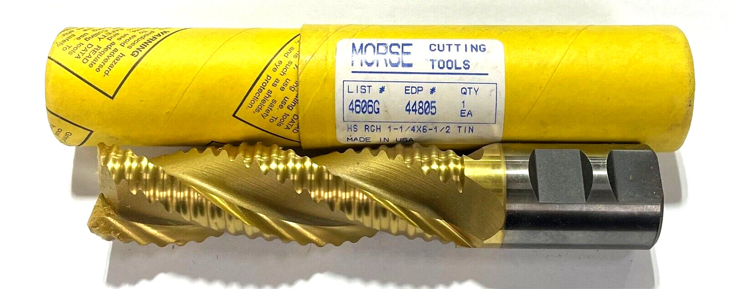 Morse 1-1/4" HSS Roughing End Mill Tin Coating 3 Flute USA Made 44805