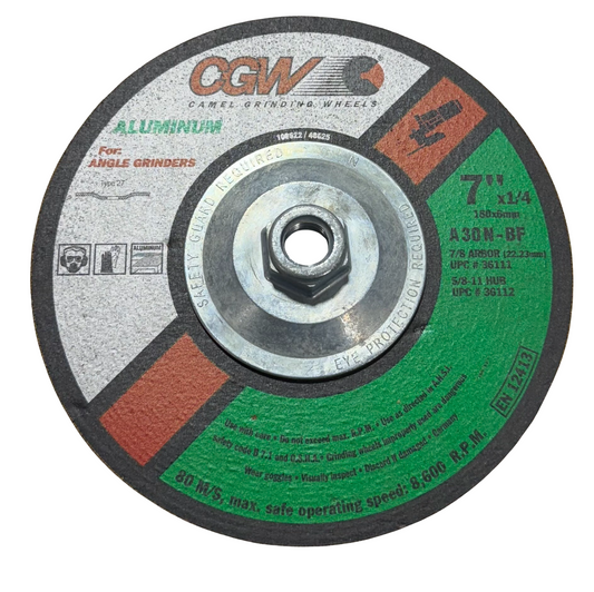 CGW 7" x 1/4" x 5/8-11 Depressed Center Grinding Wheel 30 Grit Aluminum Oxide