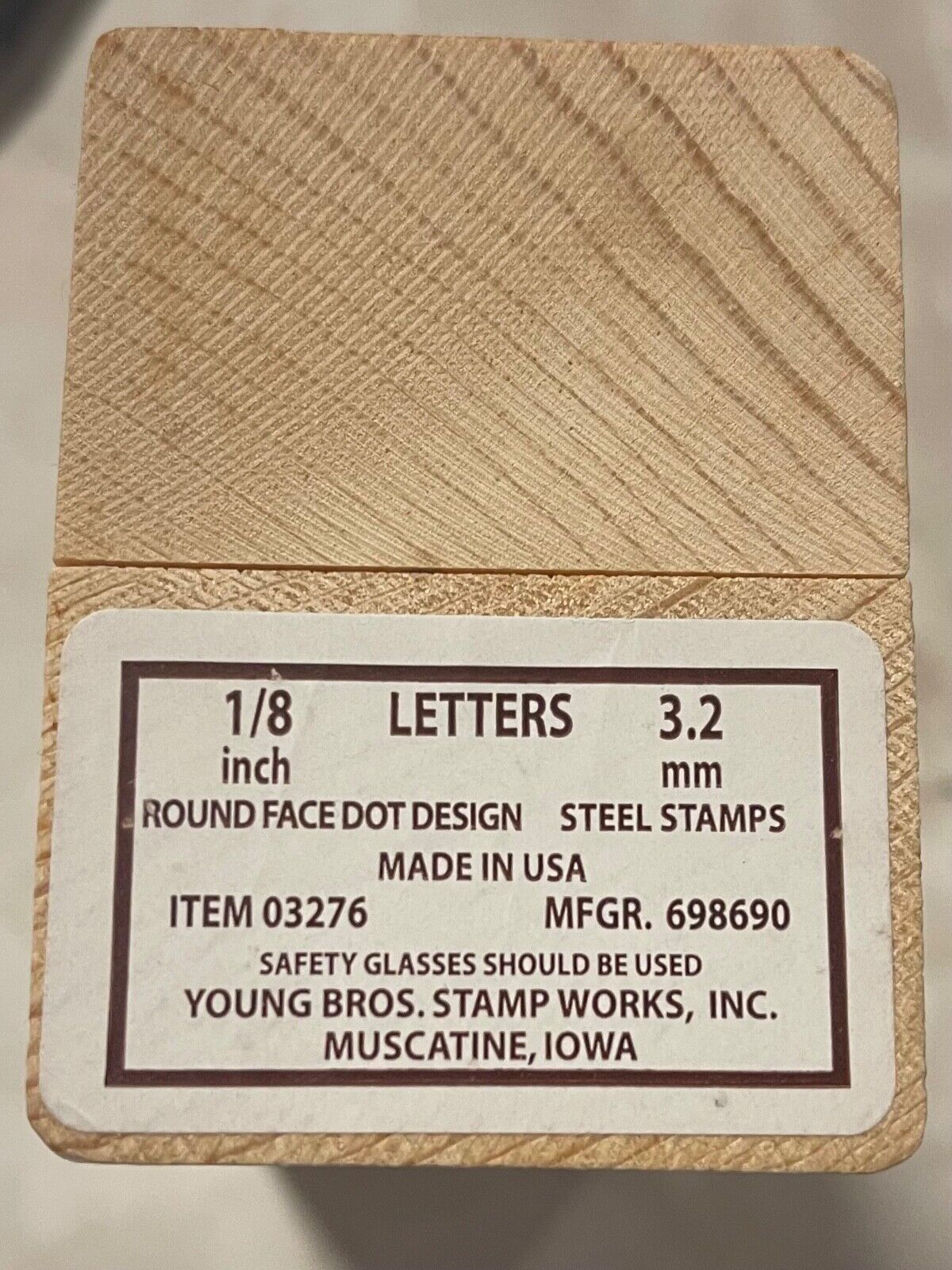 Young Bros. Letter Stamps A-Z 1/8" Size Round Face Dot Design USA Made 03276