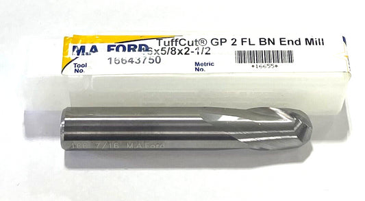 M.A. Ford 7/16" Carbide Ball Nose End Mill 2 Flute Stub Length USA Made 16655