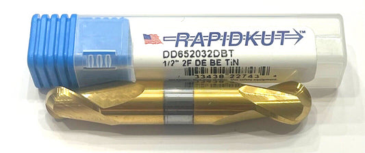 RapidKut 1/2" Carbide Ball Nose Double End Mill 2 Flute Tin Coating USA Made