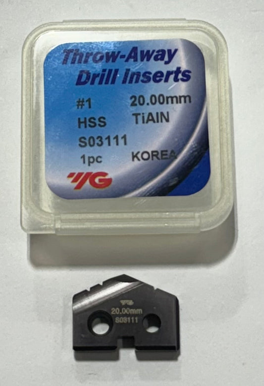 YG 20mm HSS Throw-Away Drill Insert TiAlN Series 1