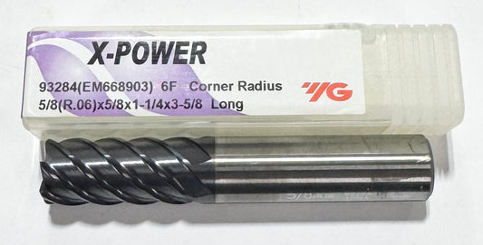 YG 5/8" Carbide End Mill 6 Flute Long Length AlTiN Coated .060" Radius