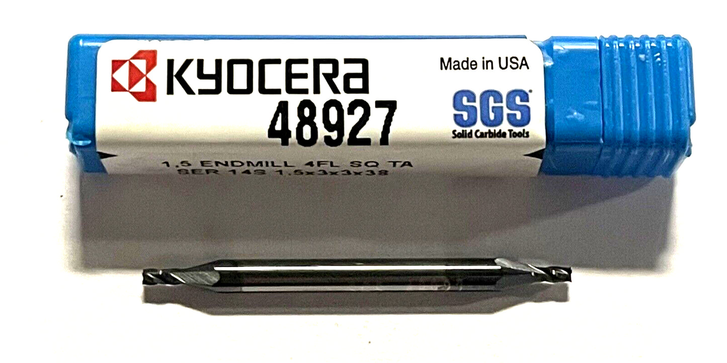 Kyocera 1.5mm Carbide Double End Mill TA Coating 4 Flute 30Â° Helix USA Made