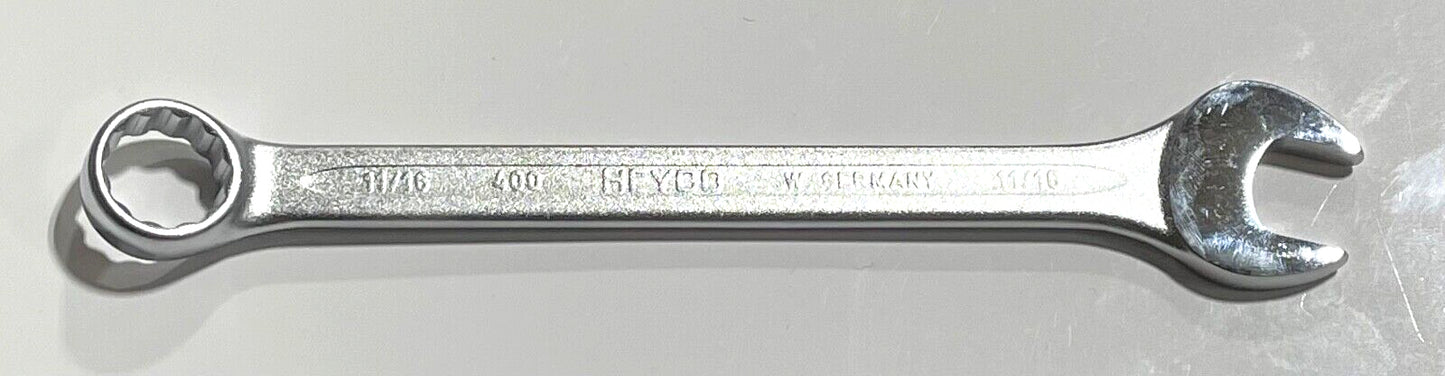 HEYCO 11/16" Combination Wrench 12 Point Satin Chrome Finish Narrow Profile