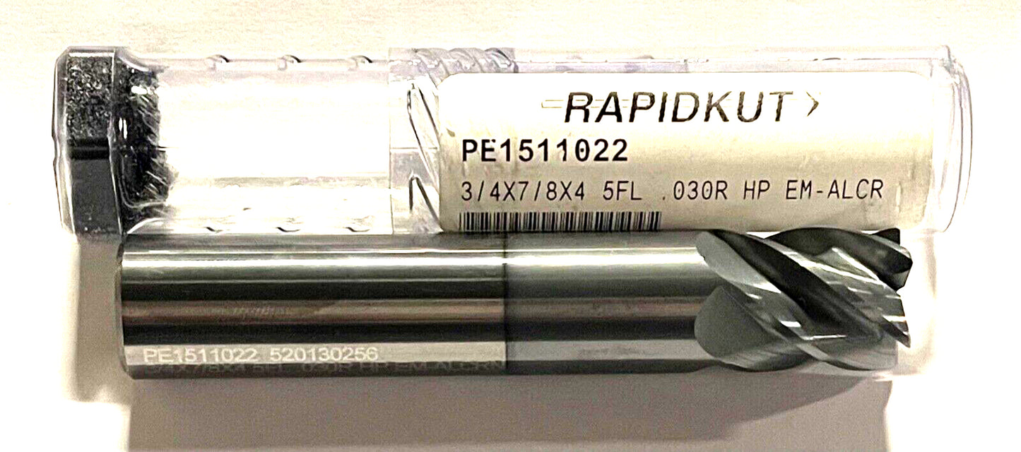 RapidKut 3/4" High Performance Carbide End Mill .030" Radius AlCrN Coated 5FL