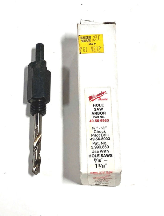 Milwaukee 1/4" Hole Saw Arbor Pilot Bit For 9/16" To 1-3/16" USA Made 49-56-6960