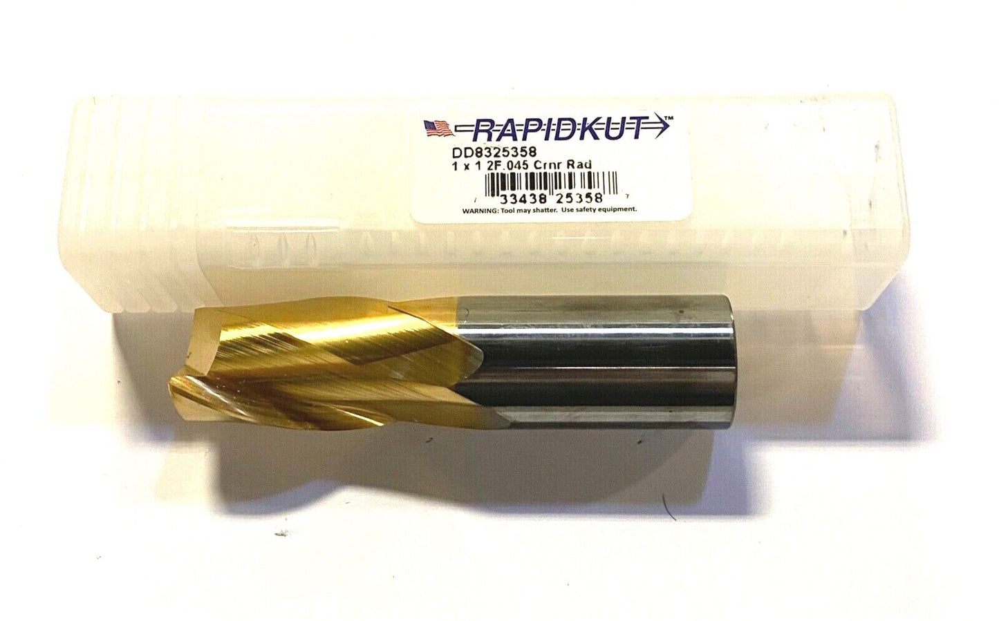 Rapidkut 1" Solid Carbide End Mill Tin Coated .045 Corner Radius 2 Flute USA