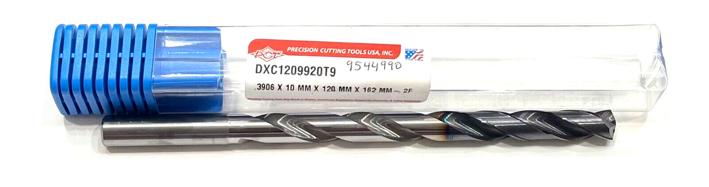 PCT 9.92mm Solid Carbide Drill 12xD TiAICN Coating 140° Coolant Thru 2 Flute USA