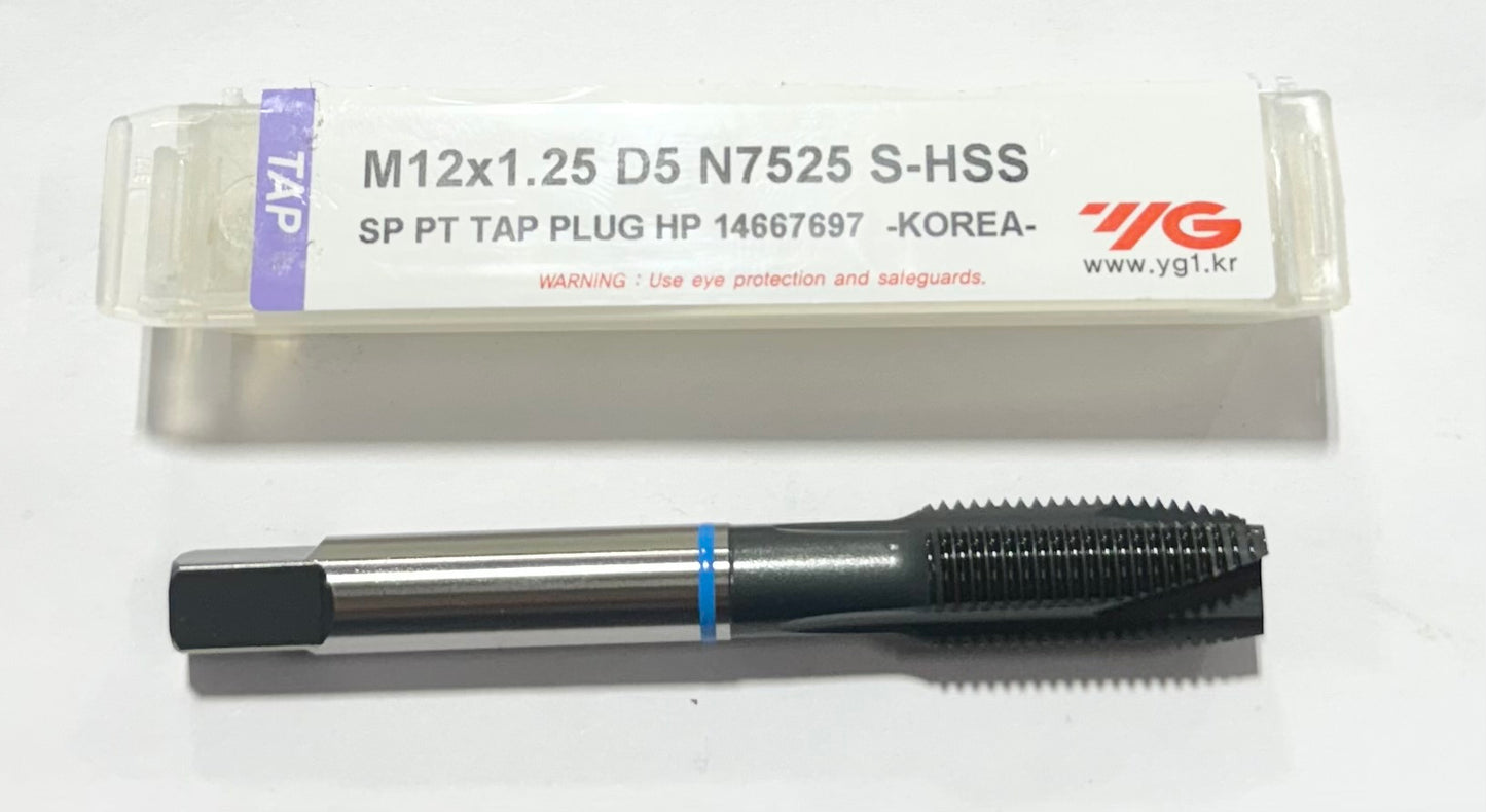 YG M12 x 1.25mm Super HSS Spiral Point Plug Tap D5 Blue Ring