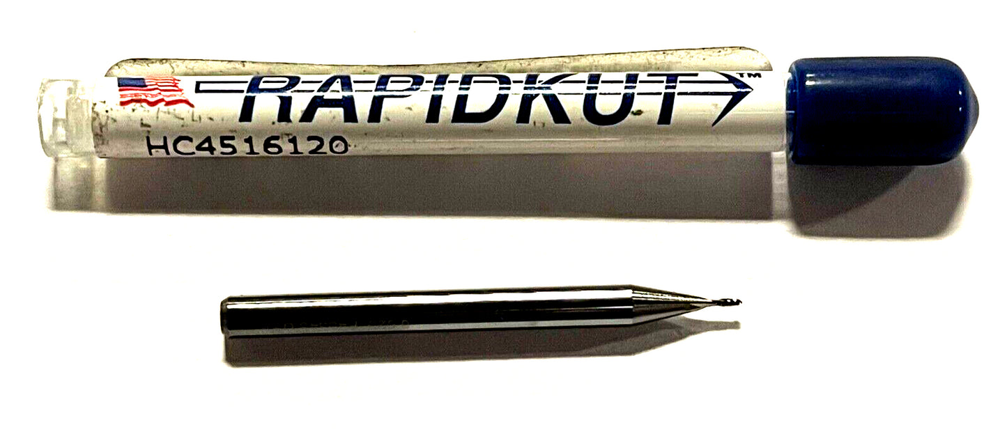 RapidKut 0.025" Carbide End Mill Ball Nosed 2 Flute USA Made