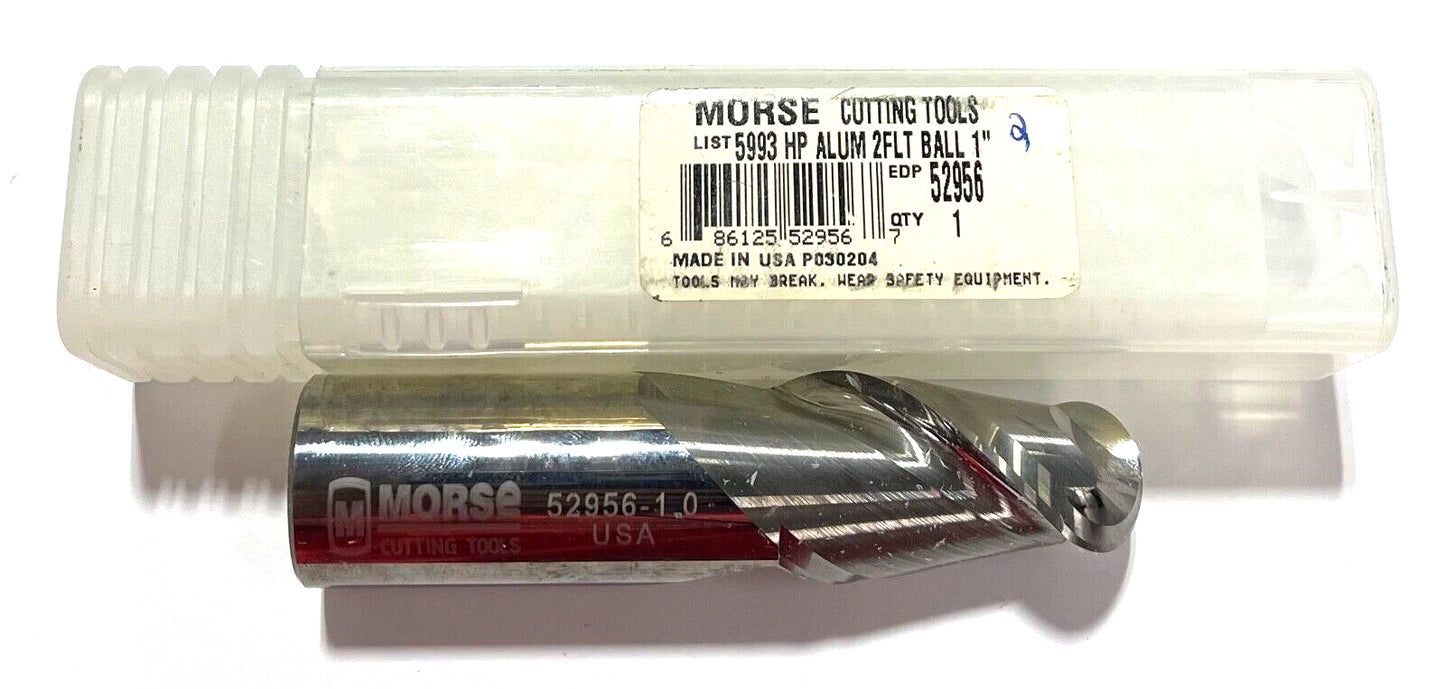 Morse 1" Carbide Ball Nose End Mill 2 Flute High Performance Variable Helix USA