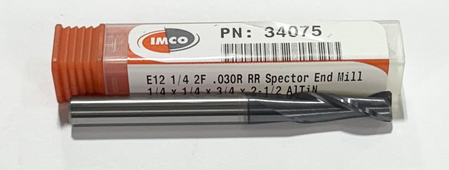 IMCO 1/4" Carbide End Mill 2 Flute AlTin Coated .030" Radius RR Spector Mill USA