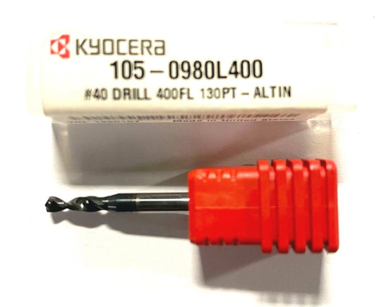 Kyocera #40 Solid Carbide Micro Drill AlTiN Coated 130Â° Point USA Made