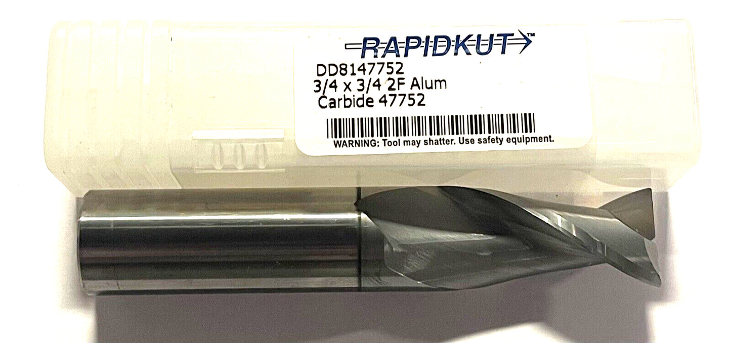 RapidKut 3/4" Carbide End Mill TiCN Coated 2 Flute 0.03" Radius USA Made