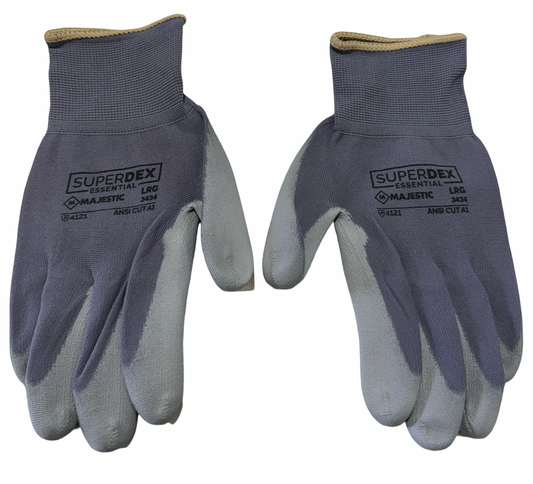 Majestic Polyurethane Palm Coated Gloves on Nylon Liner, Size Large