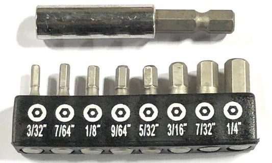 8pc Allen Bit Set Quick Connect Magnetic Bit Holder 1/4" Hex Shank Driver