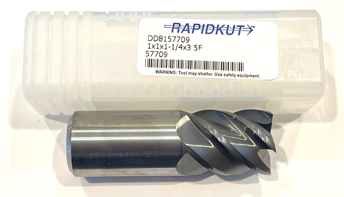 RapidKut 1" Carbide End Mill 5 Flute AlTiN Coated High Performance 45° Helix USA