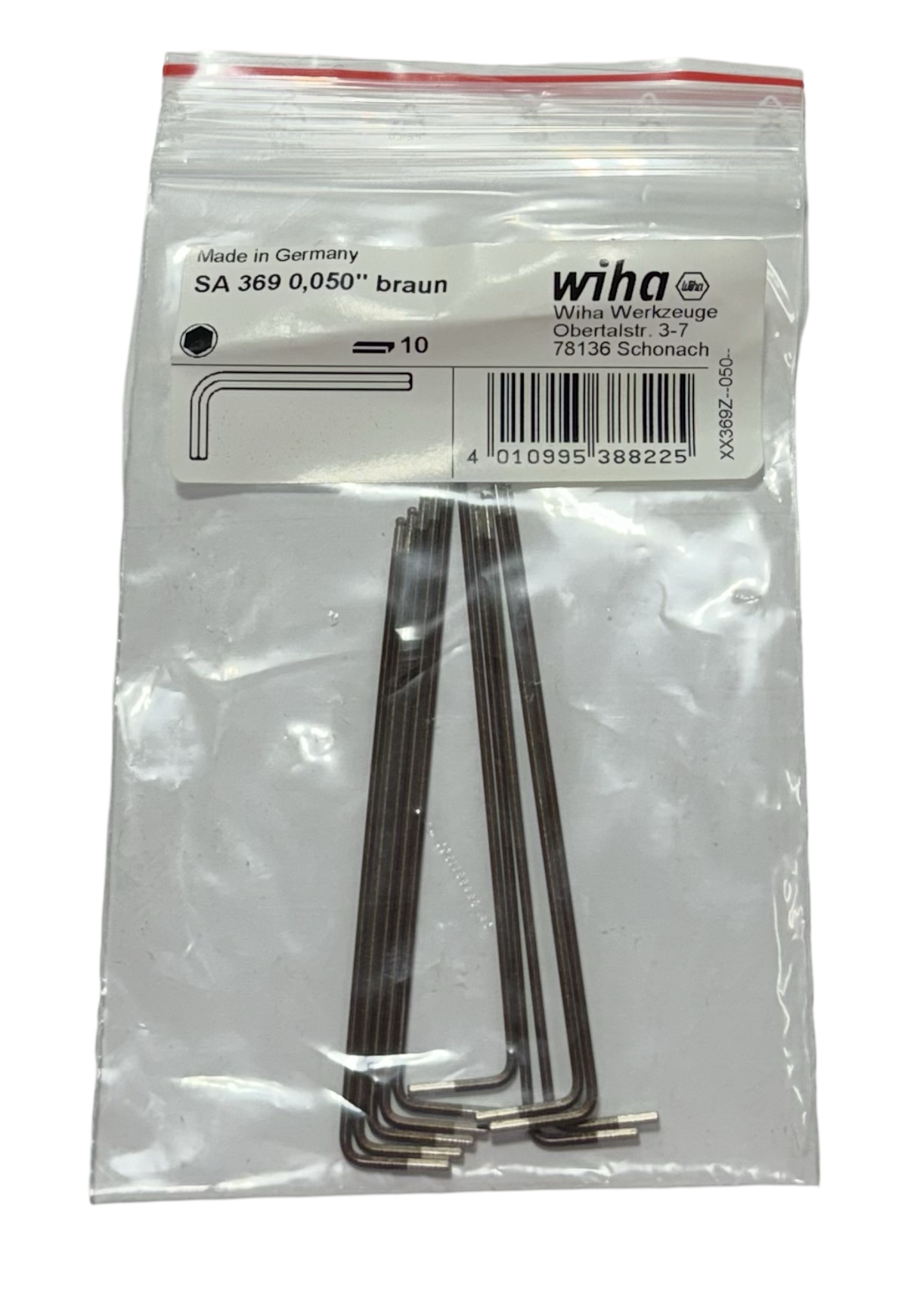 Wiha .050" Ball End Hex Extra Long L-Key Brown 10 Pack