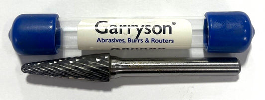 Garryson SL3 3/8" Carbide Ball Nose Cone Shape Burr 1/4" Shank Double Cut