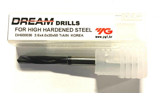 YG-1 3.6mm Solid Carbide Drill TiAlN Coated 140Â° Point 2 Flute Dream Drill