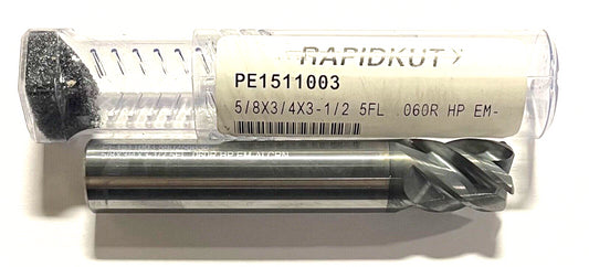 RapidKut 5/8" Carbide End Mill 5FL High Performance AlCrN Coating .060" Radius