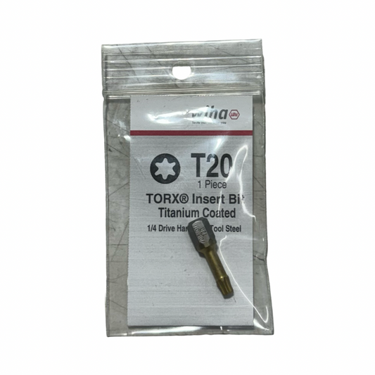 Wiha T20 Torx Insert Bit Titanium Coated 1/4" Hex Drive 71565