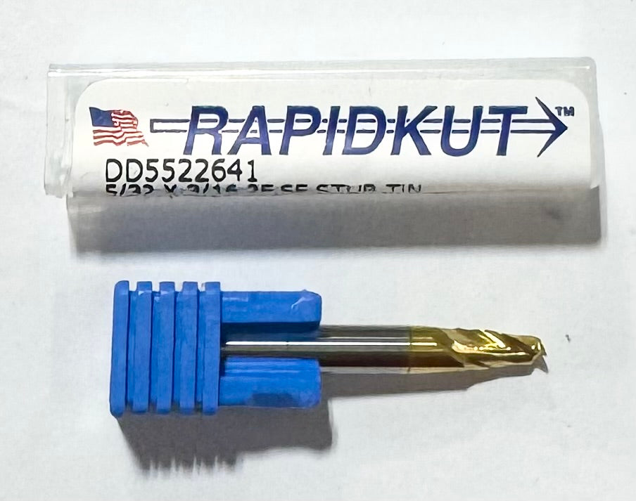 RapidKut 5/32" Carbide End Mill 2 Flute Stub Length Tin Coated USA Made