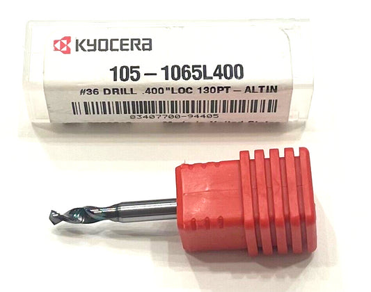 Kyocera #36 Solid Carbide Drill AlTiN Coating 2 Flute 130° Point USA Made