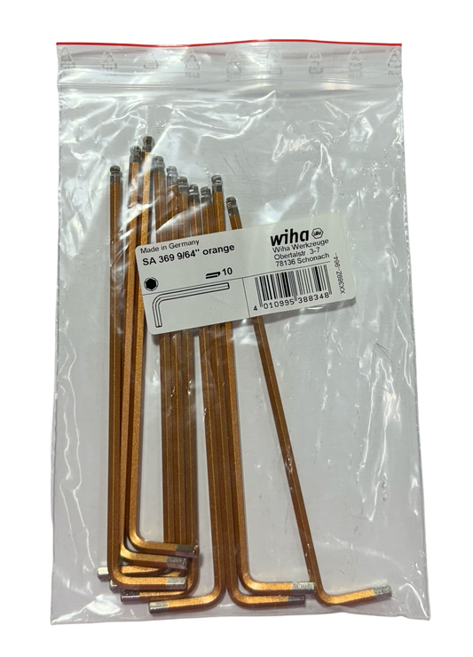 Wiha 9/64" Ball End Hex L-Key Extra Long Orange 10 Pack