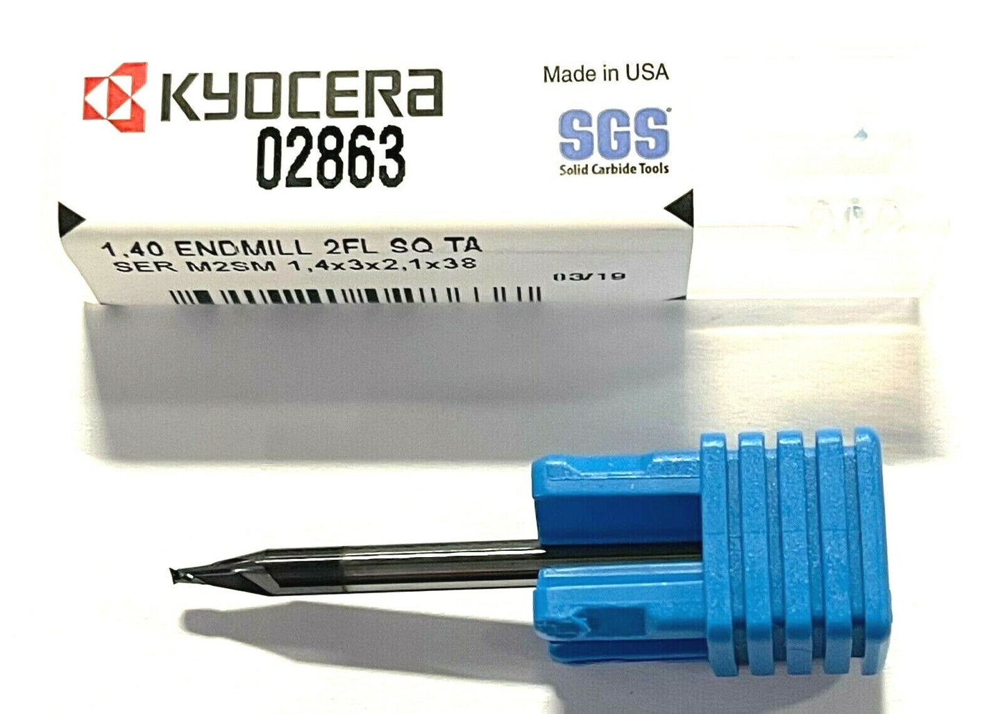 Kyocera Carbide End Mill 1.4mm x 3mm x 2.1mm x 38mm TA Coating 2 Flute USA Made