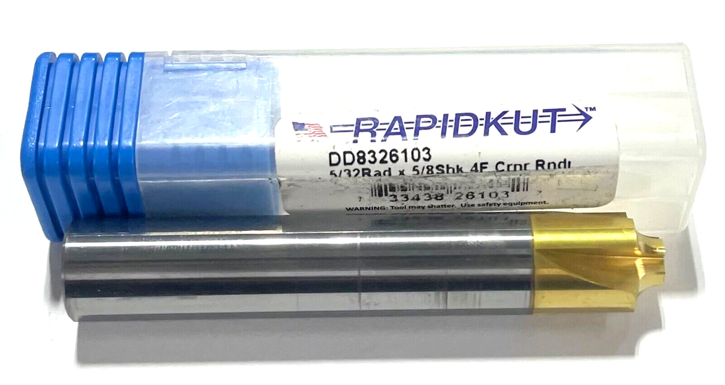 RapidKut Carbide Corner Rounding End Mill 5/32" Radius x 5/8" Shank 4 Flute TiN