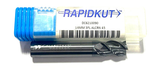 RapidKut 14mm Carbide End Mill AlCrN Coating 45Â° Helix 3 Flute USA Made