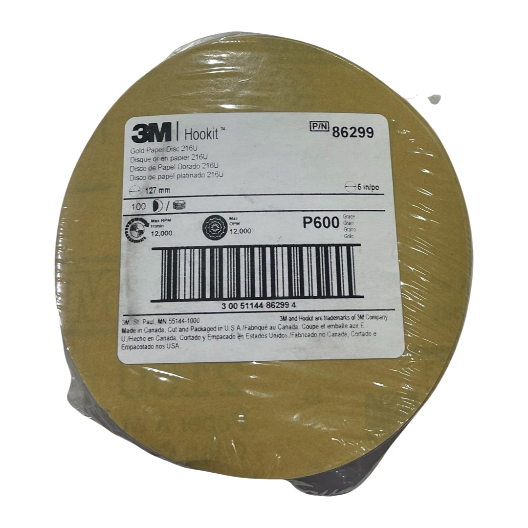 3M 5" Hookit Dust Free Gold Paper Disc 216U Aluminum Oxide 600 Grit 100 Pack