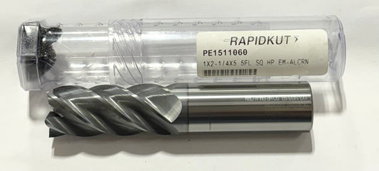 RapidKut 1" x 1" x 2-1/4" x 5" Carbide End Mill 5 Flute AlCrN High Performance