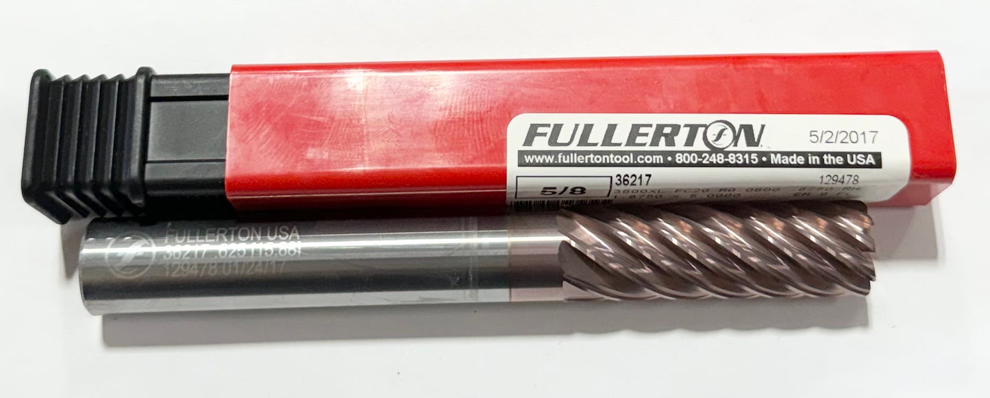 Fullerton 5/8" Carbide End Mill Extra Long 9FL Variable Helix FC20 .060" Radius