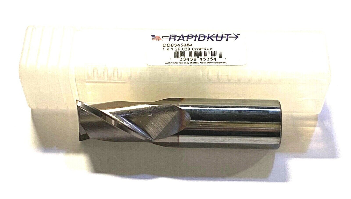 Rapidkut 1" Solid Carbide End Mill TiCN Coated .020 Radius 2 Flute USA Made