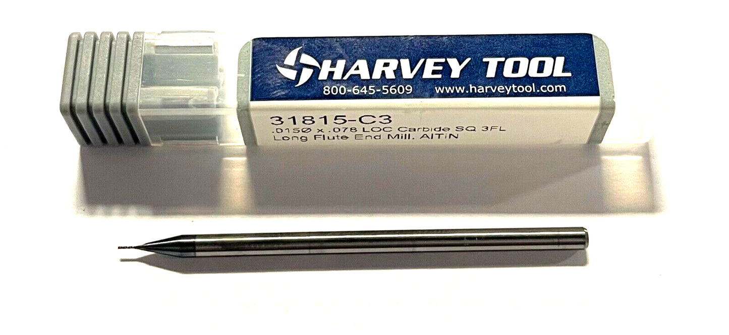 Harvey Tool 1/64" Solid Carbide End Mill Long Flute AlTiN Coating 3 Flute USA