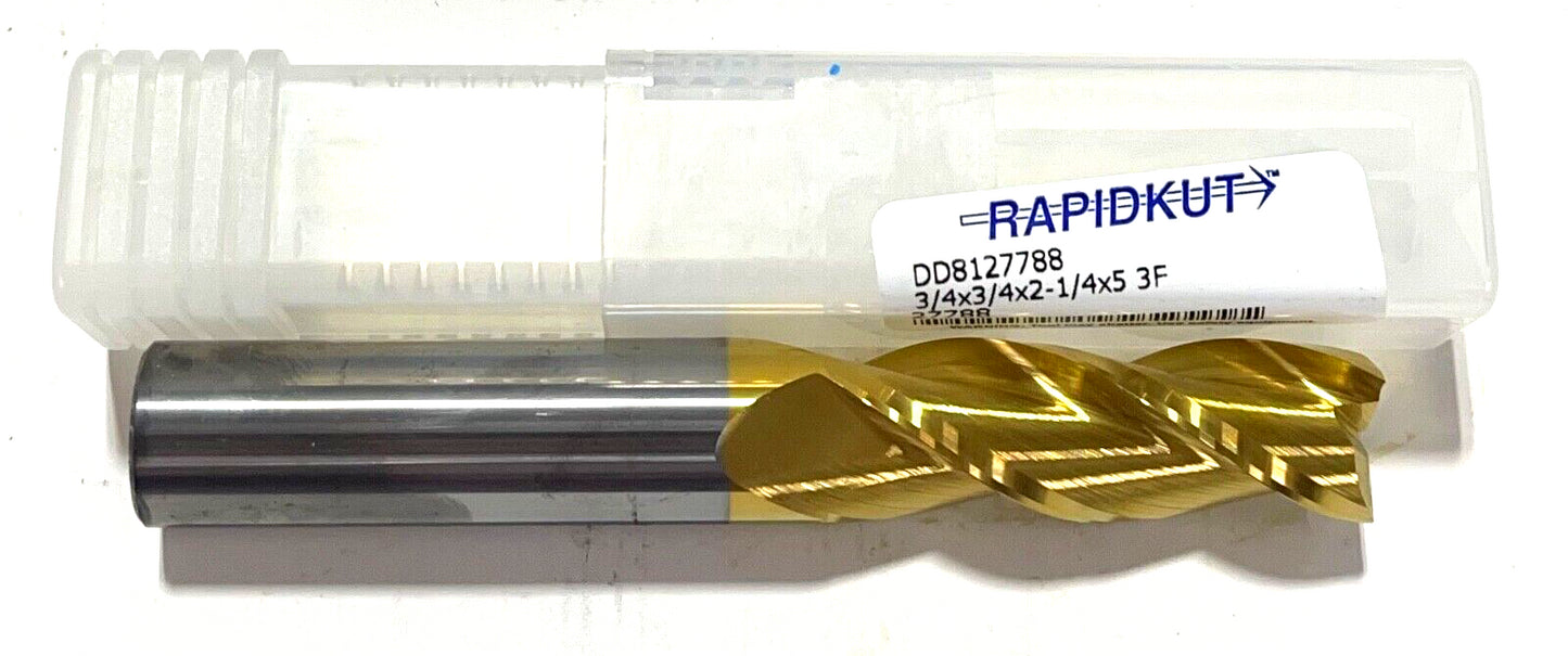 RapidKut 3/4" Carbide End Mill Long Length Tin Coating .005" Radius 3 Flute USA